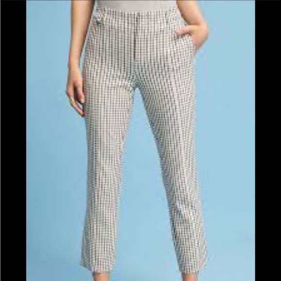 Anthropologie Essential Slim Trouser Crop Pants Ivory Black Check Womens Sz 10 - Picture 1 of 14